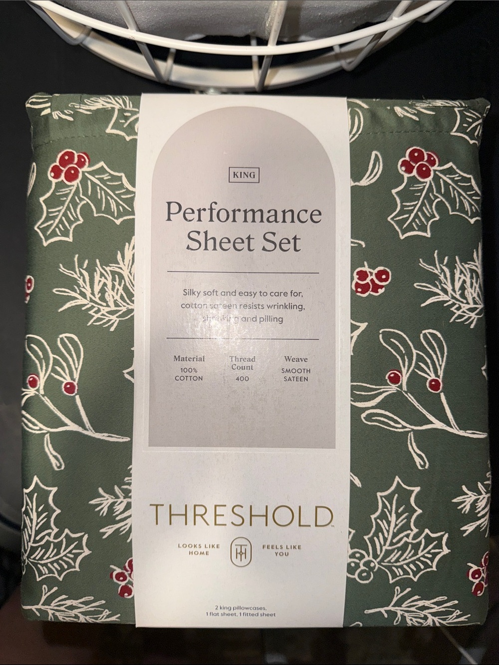 King cotton sheet set mistletoe threshold NWT